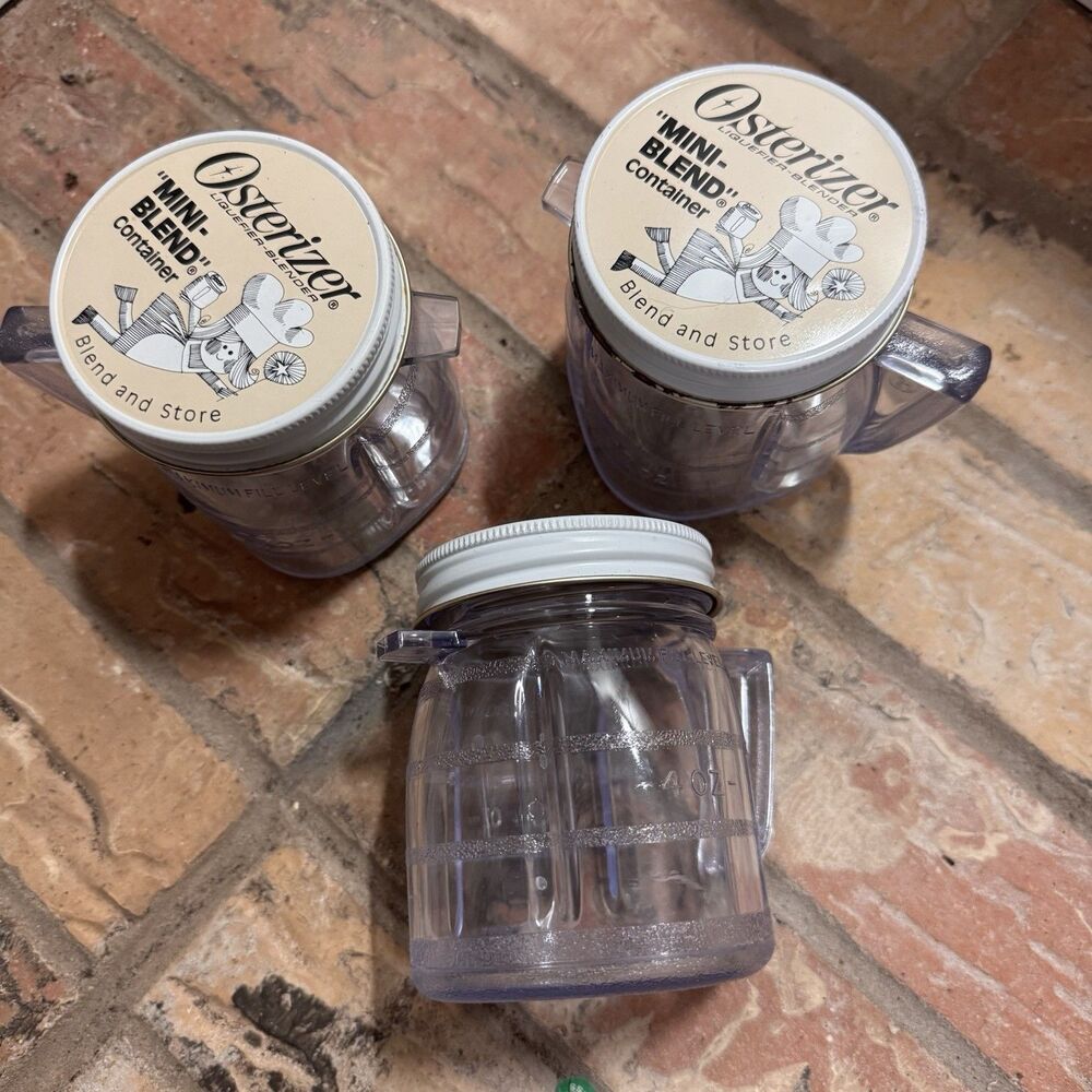 Vintage Osterizer Mini-Blend and Store Containers 8oz Set Of 3 Plastic